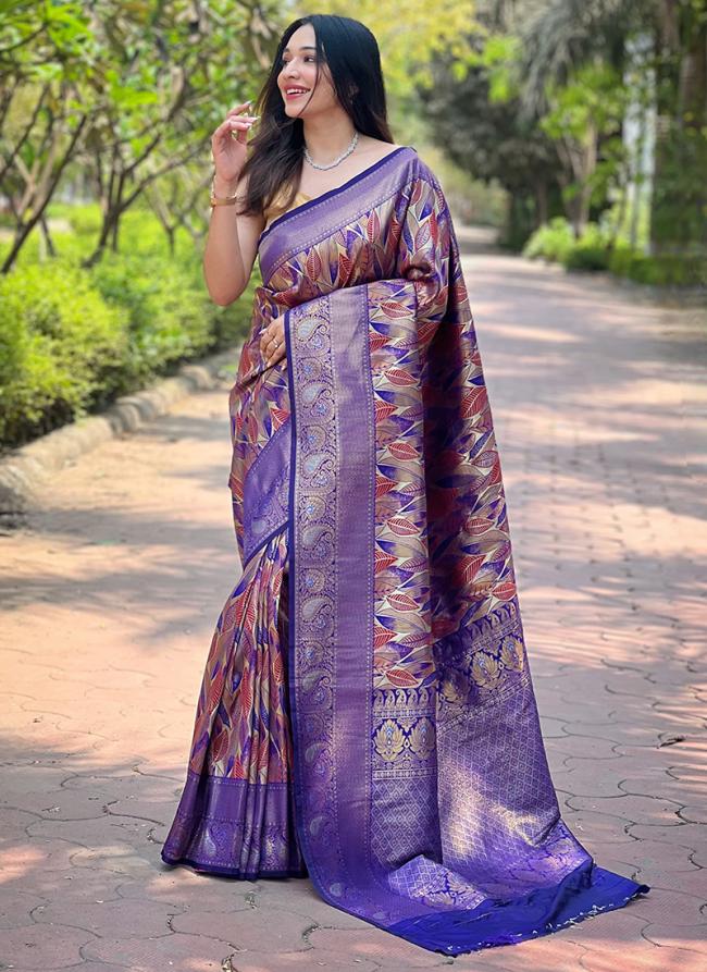 Kanchipattu Silk Purple Festival Wear Weaving Saree